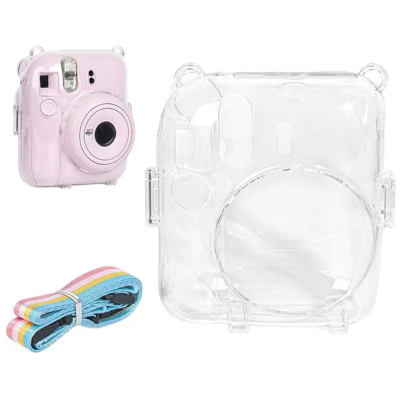 For Fujifilm Instax Mini 12 Case Transparent Crystal Cover Camera Protection Cover Anti-scratch Instant Camera Sleeve With Strap