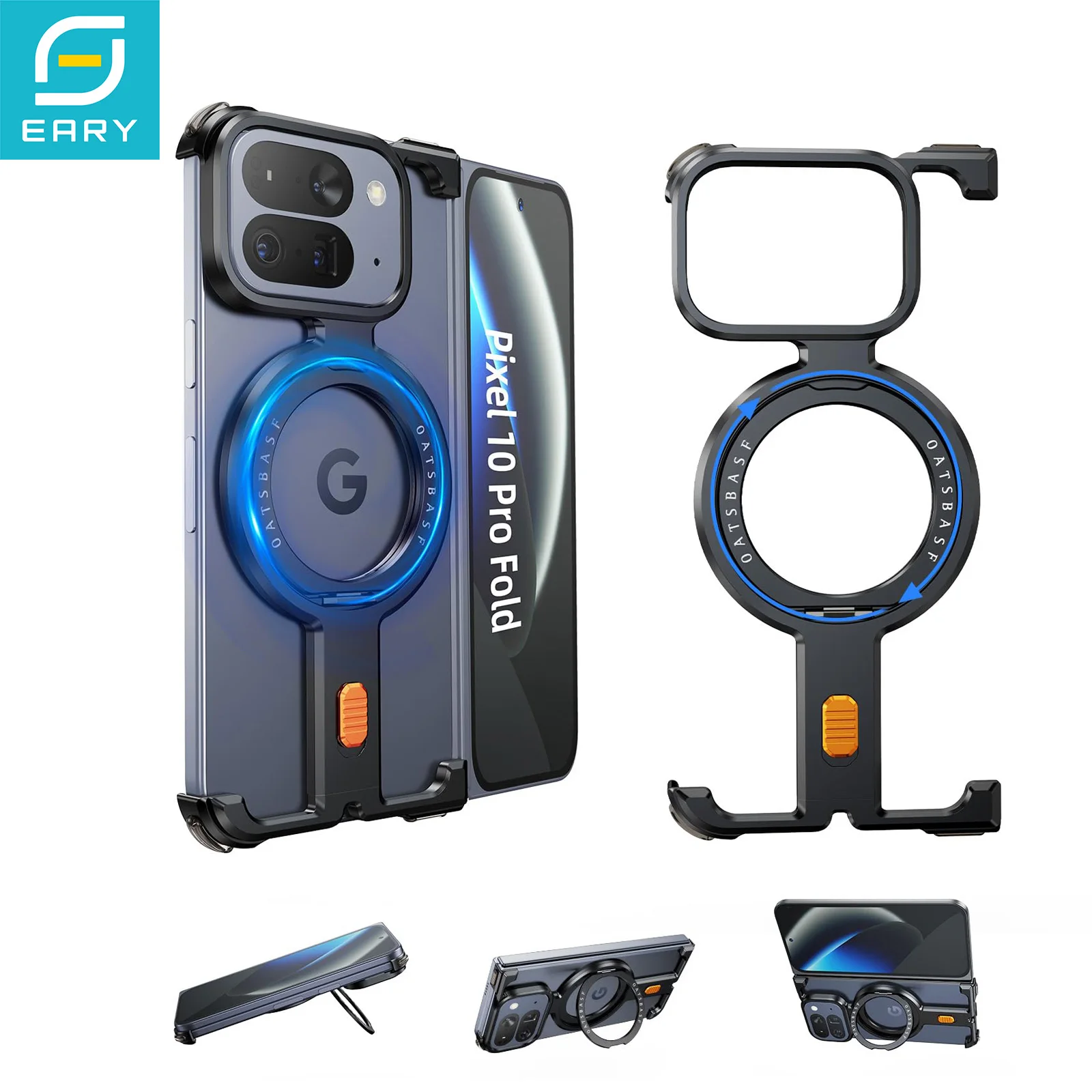 

Eary for Google Pixel 10 Pro Fold Case Aluminum Metal Phone Cover With 360°Rotation Stand Magnetic Original Feel Drop Protection