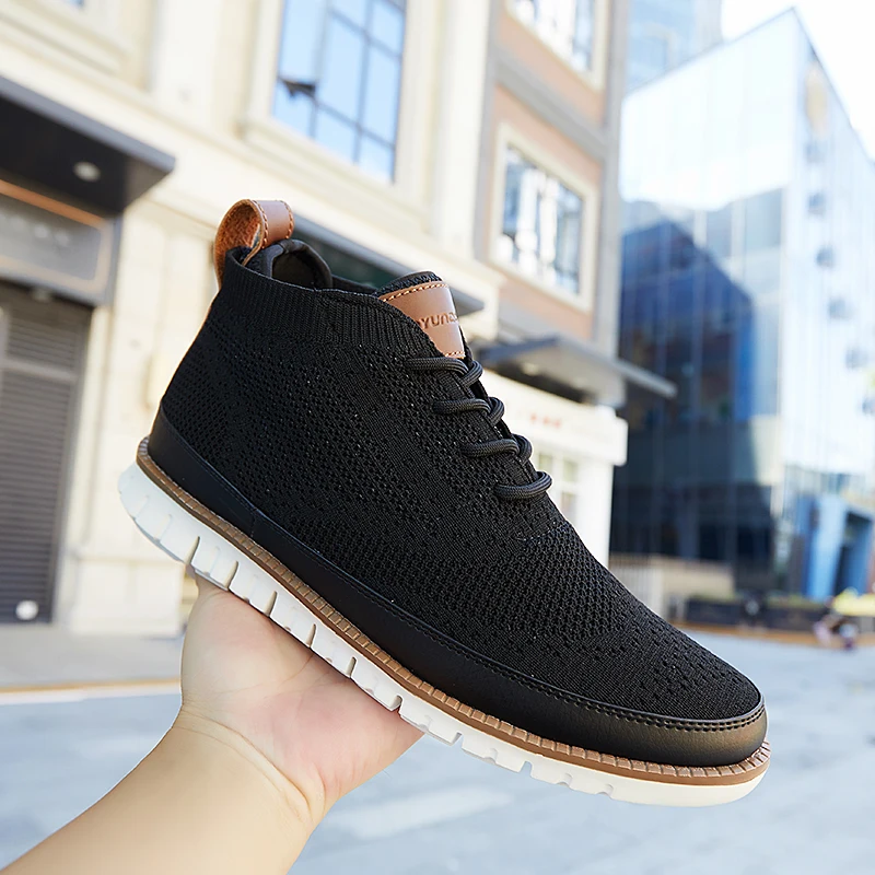 New Spring Autumn Men Casual Sneakers Brogue Ankle Boots Mesh Soft Light Breathable Outdoor Flat Shoes Comfortable Casual Shoes