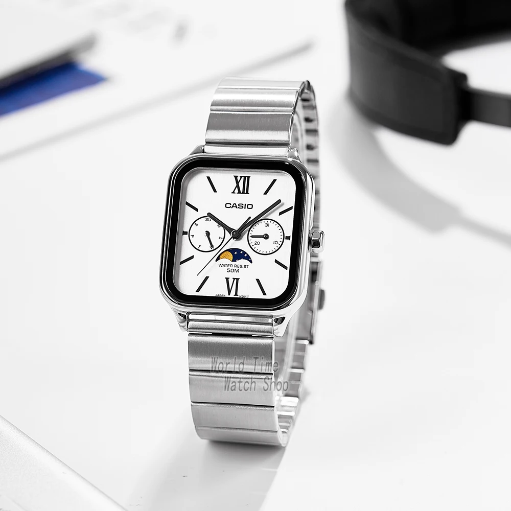 Zegarek na rękę Casio dla mężczyzn Modny top luksusowy zestaw kwarcowy Wodoodporny limitowany model w nowym stylu Kwadratowe zegarki z fazą księżyca