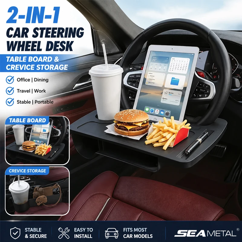 SEAMETAL Car Steering Wheel Food Tray Multifunctional Large Temporary Desktop for Car Interior Universal Laptop/Tablet Holder