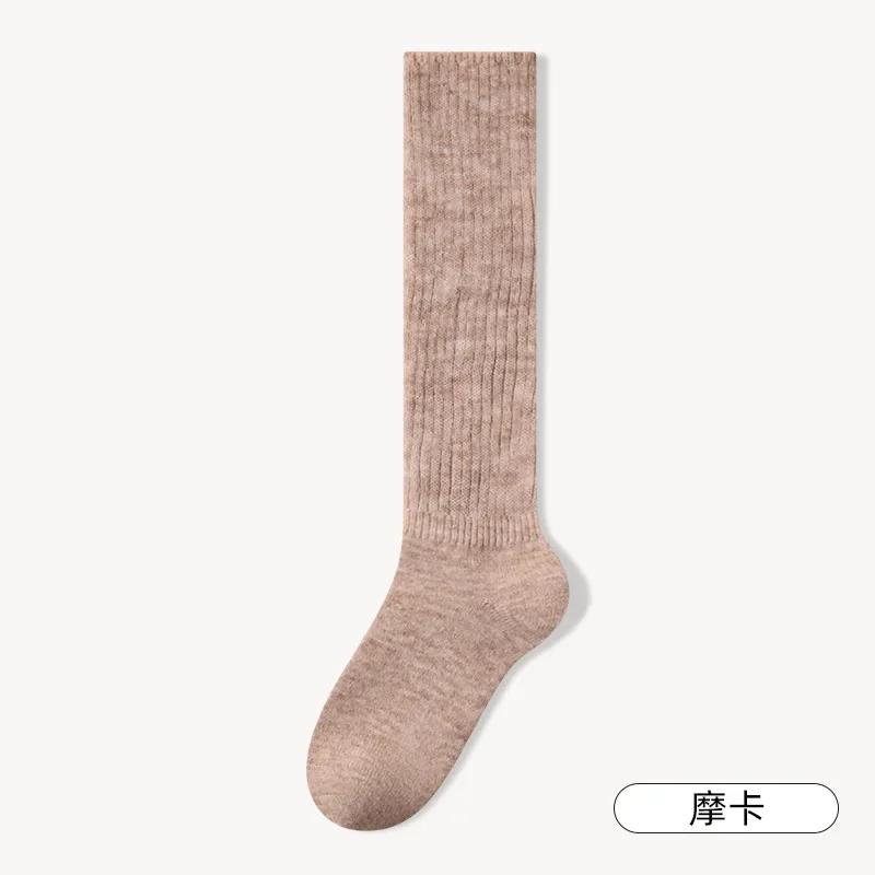 Weiche Wolle Lange Socken Frauen Herbst Winter Kaschmir Solide Strick Strumpf Dünne Beiläufige Kniehohe Flauschigen Warme Verdicken Mädchen Socken – Detail 7