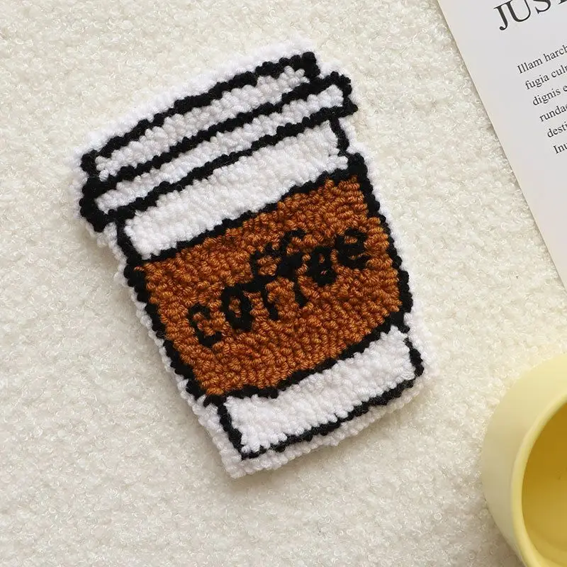 Craft Punch Needle Coasters Kit Easy Wool Poke Magic Needle Embroidery Set Making Tufted Mug Rug Pads Coaster for Adult Beginner