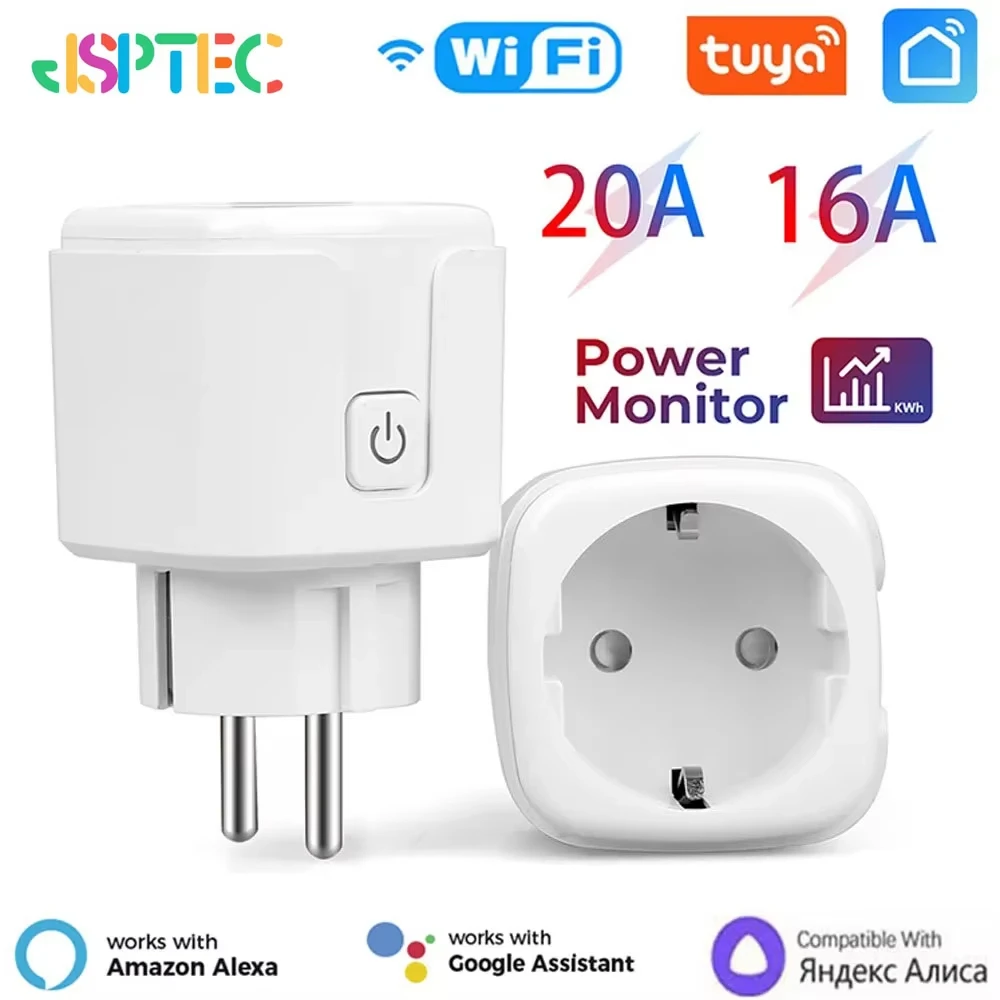 

Tuya Smart Socket EU16A/20A Wifi Smart Plug With Power Monitoring Smart Life APP Remote Control Support Google Assistant Alexa