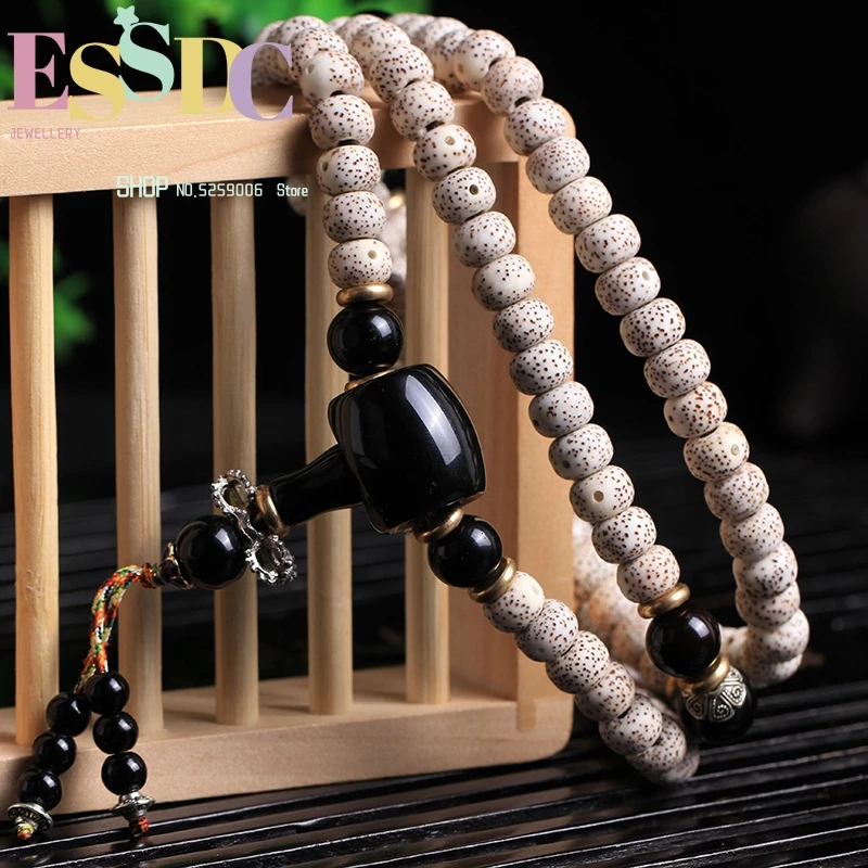 Wholesale Natural Xingyue Bodhi  108 Buddhist Bead Necklace Ethnic Style Rosary Bracelet Black Agate Accessories