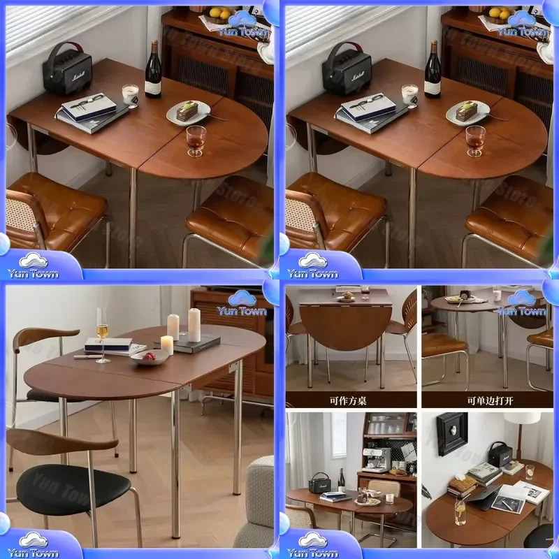 Nordic Solid Wood Foldable Dining Table for Small Apartment Retractable Extendable Retro Minimalist Household Dining Set