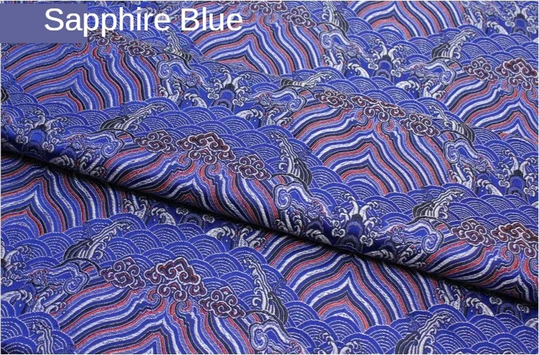 Brocade Fabric Jacquard By The Meter for Clothes Cheongsam Sewing Printed Cloth Soft Drape Summer Diy Red Blue Sea Water Pattern