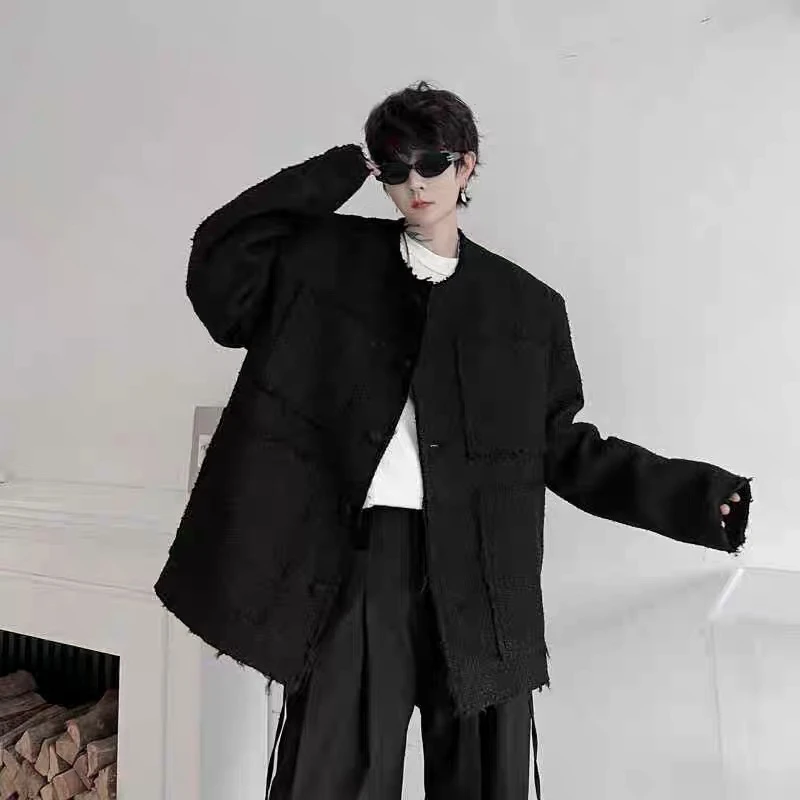 

Осенне-зимняя мужская вязаная куртка с потертостями и Thi Tweed Faionable Верхняя одежда Stand Fit Long Sve