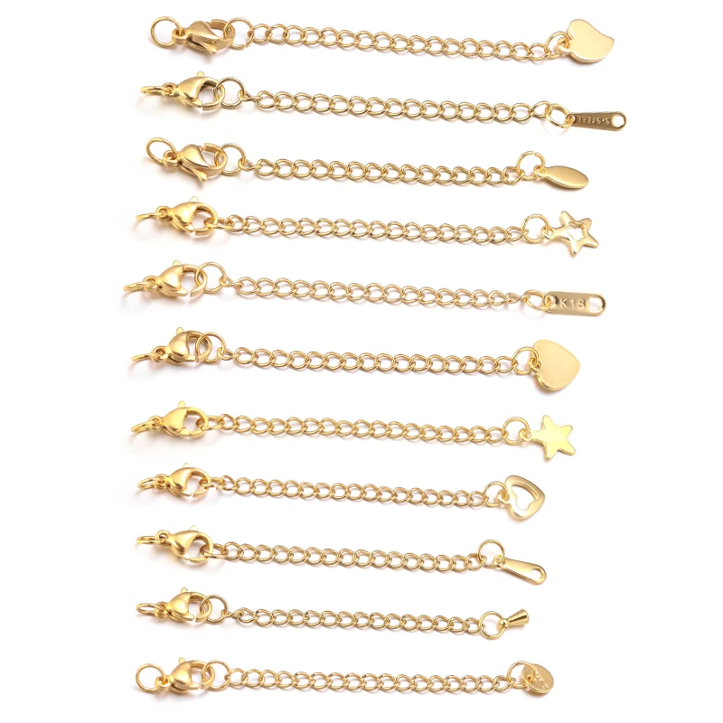 

10pcs Stainless Steel Extension Chains with Lobster Clasps Connector Link Necklace Tail Making DIY Bracelet Accessories Supplies