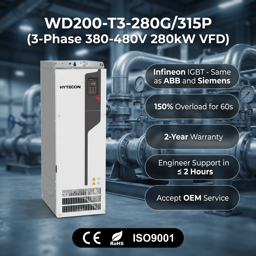 280kW Heavy- AC Drive WD200-T3-280G/315P High Power Variable Speed Drive Vector Control for Mining Crusher