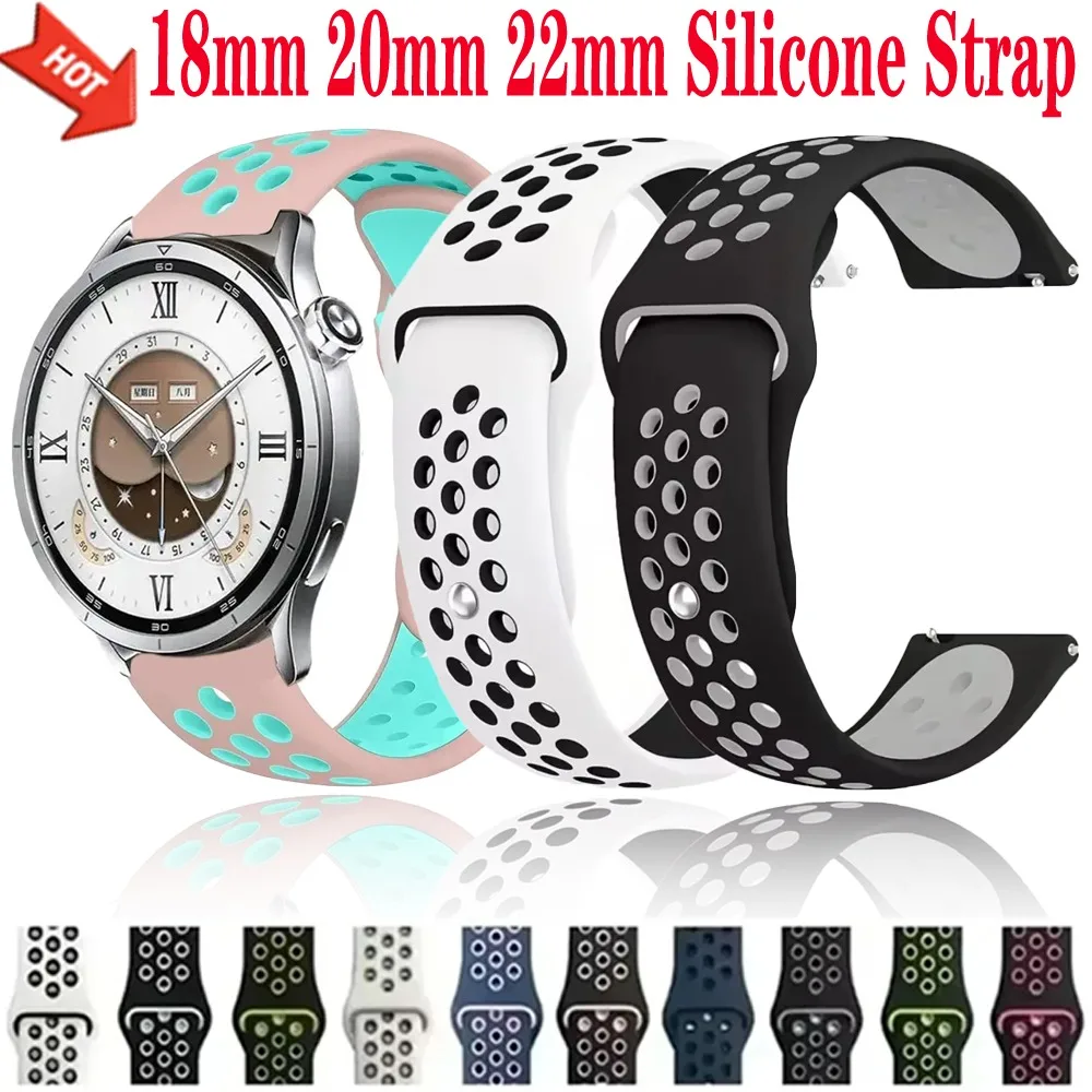 18mm 20mm 22mm Silicone Strap for Xiaomi Watch S5-4-3-2 Soft Breathable Bracelet for Oneplus 4/Lite/3/2 OPPO Watch X3 Mini Band