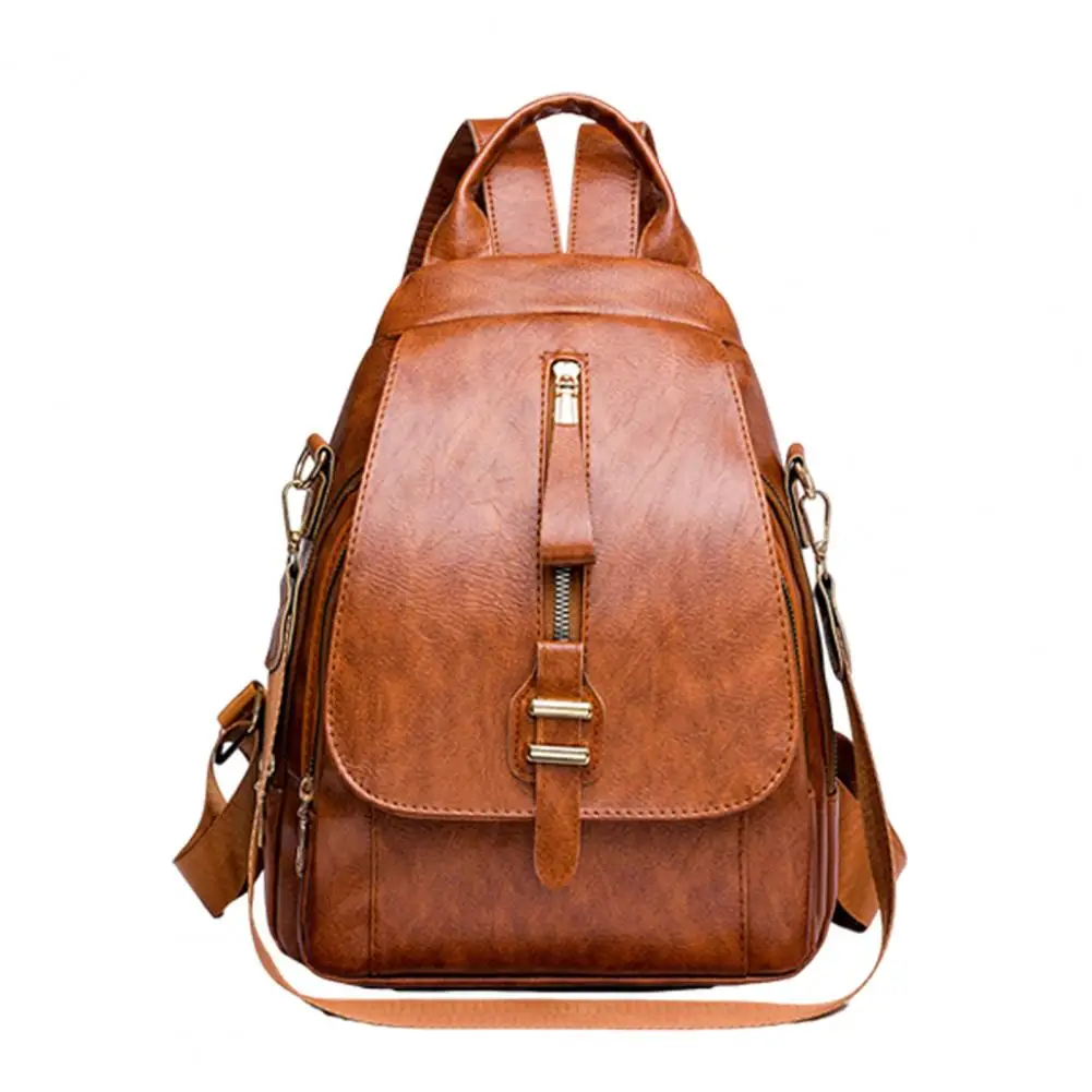 Multi-pocket Backpack Faux Leather Backpack Retro Style Women's Backpack with Anti-theft Features Large Capacity for School