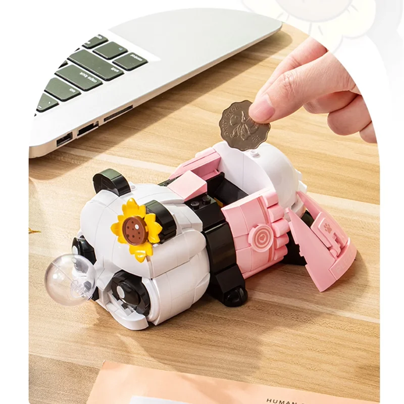 Chinese Panda Pen Holder Piggy Bank Building Blocks Kawaii Desktop Storage Ornament Children's Toys  Birthday Gift