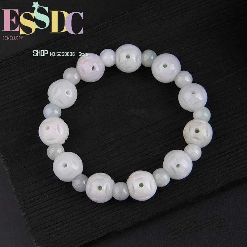 Natural Burmese Jadeite Jade Beads Carved Passepartout Male And Female Models Lucky Old Mine Emerald Bracelet