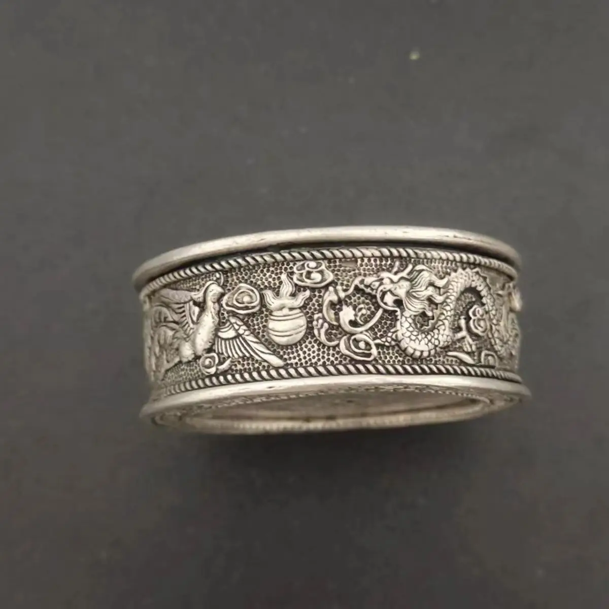 Antique printing mud silver yuan one tael dragon and phoenix chengxiang white copper silver-plated stationery ink cartridge