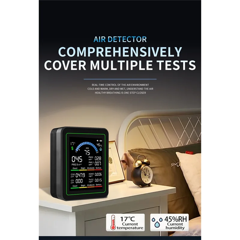 B29C-10-In-1 Monitor Kualitas Udara Formaldehida Penguji Kelembaban Suhu Detektor Formaldehida CO 2 untuk Dalam/Luar Ruangan