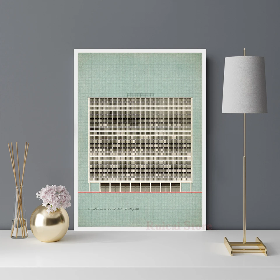 Ludwig Mies van der Rohe, Lafayette Park Building Poster Canvas Art Room Wall Painting Home Decor