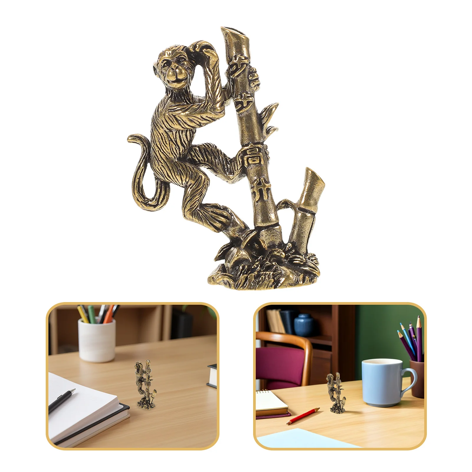 

Brass Monkey Ornament Mini Solid Brass Desktop Decor Zodiac Symbolic Advancement Office Tabletop Craft Office Desk Ornaments