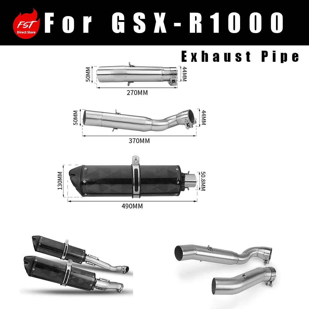 Motorcycle Modified Exhaust, Mid Pipe & Slip-on Muffler for GSXR1000 K9, Carbon Fiber Rear Section for GSX-R1000