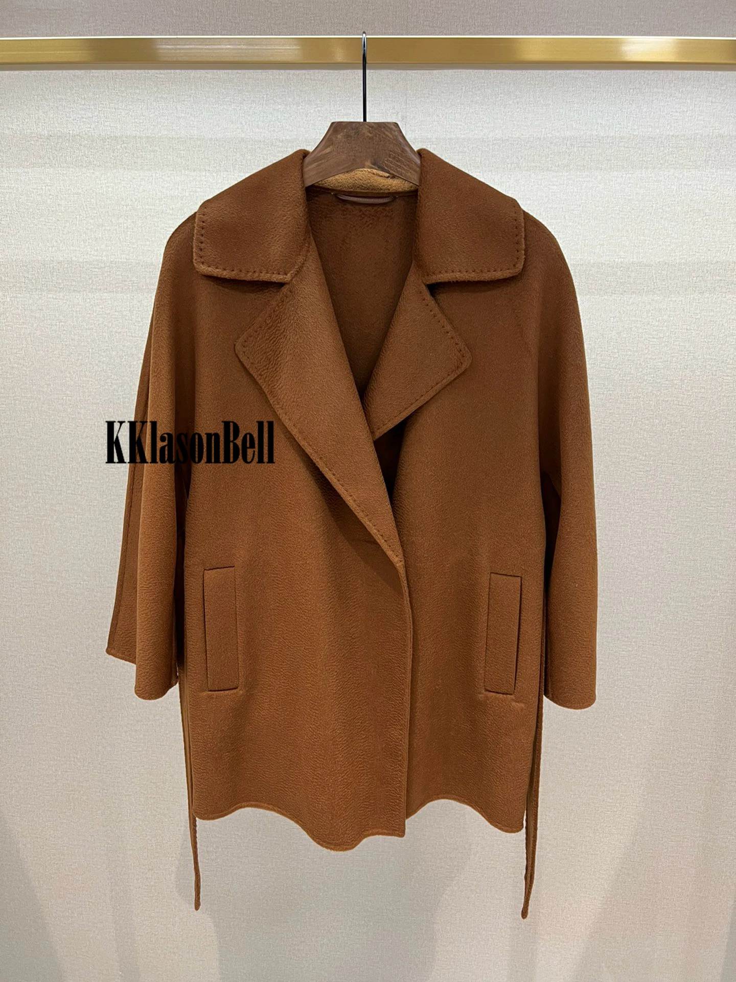 12.14 KKlasonBell Temperament Fashion With Belt Lapel Collar Double-Sided Cashmere Coat Women