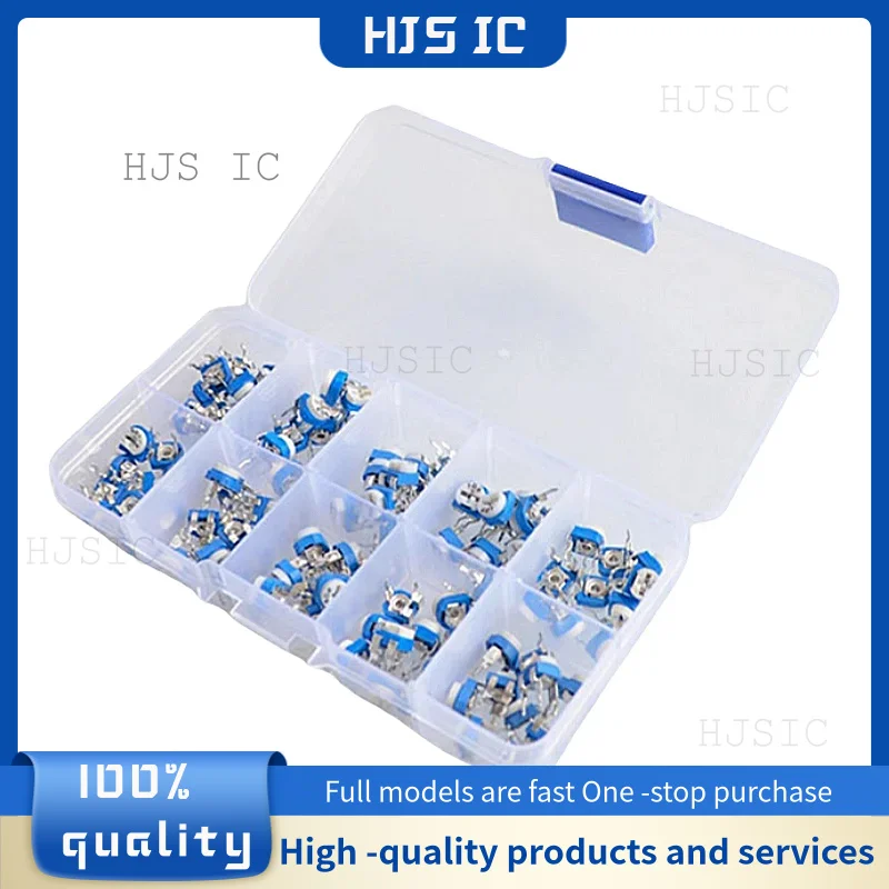 100pcs/Box RM065 Potentiometer Adjustable Resistor Kit 500R - 1M Ohm Multiturn Trimmer Potentiometer Set Variable Resistors Kit