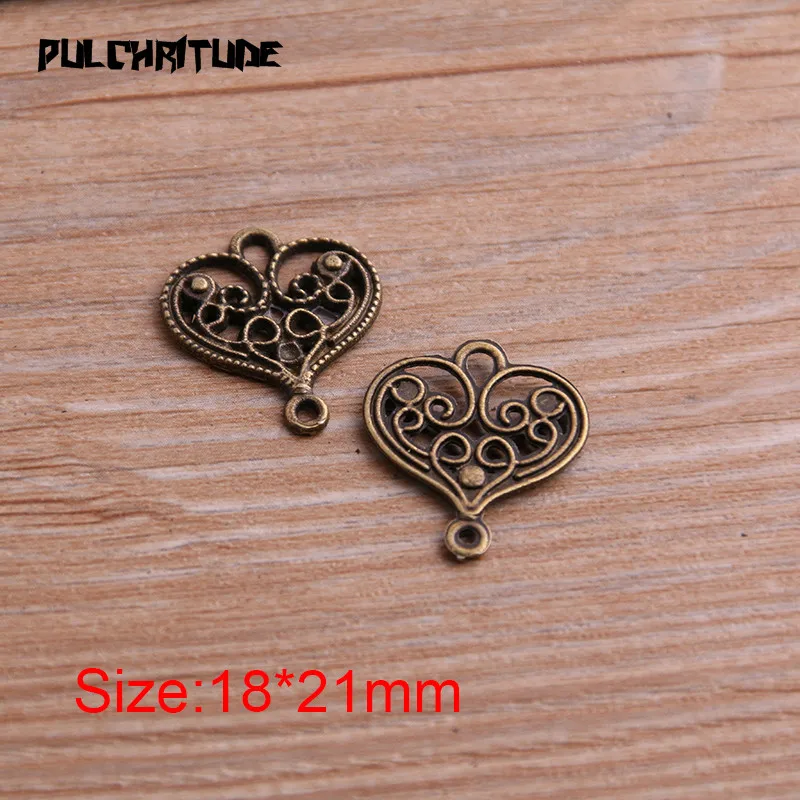 20pcs 18*21mm Two Color Zinc Alloy Necklace Charm Jewelry DIY Hollow Herat Connector Pendant Necklace