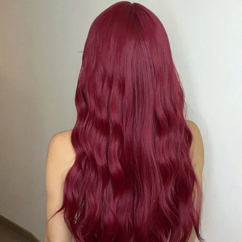 

Wig Wine Red Long Wavy Wig, Suitable for Women's Heat-resistant Role-playing, Commonly Used Fake Wig