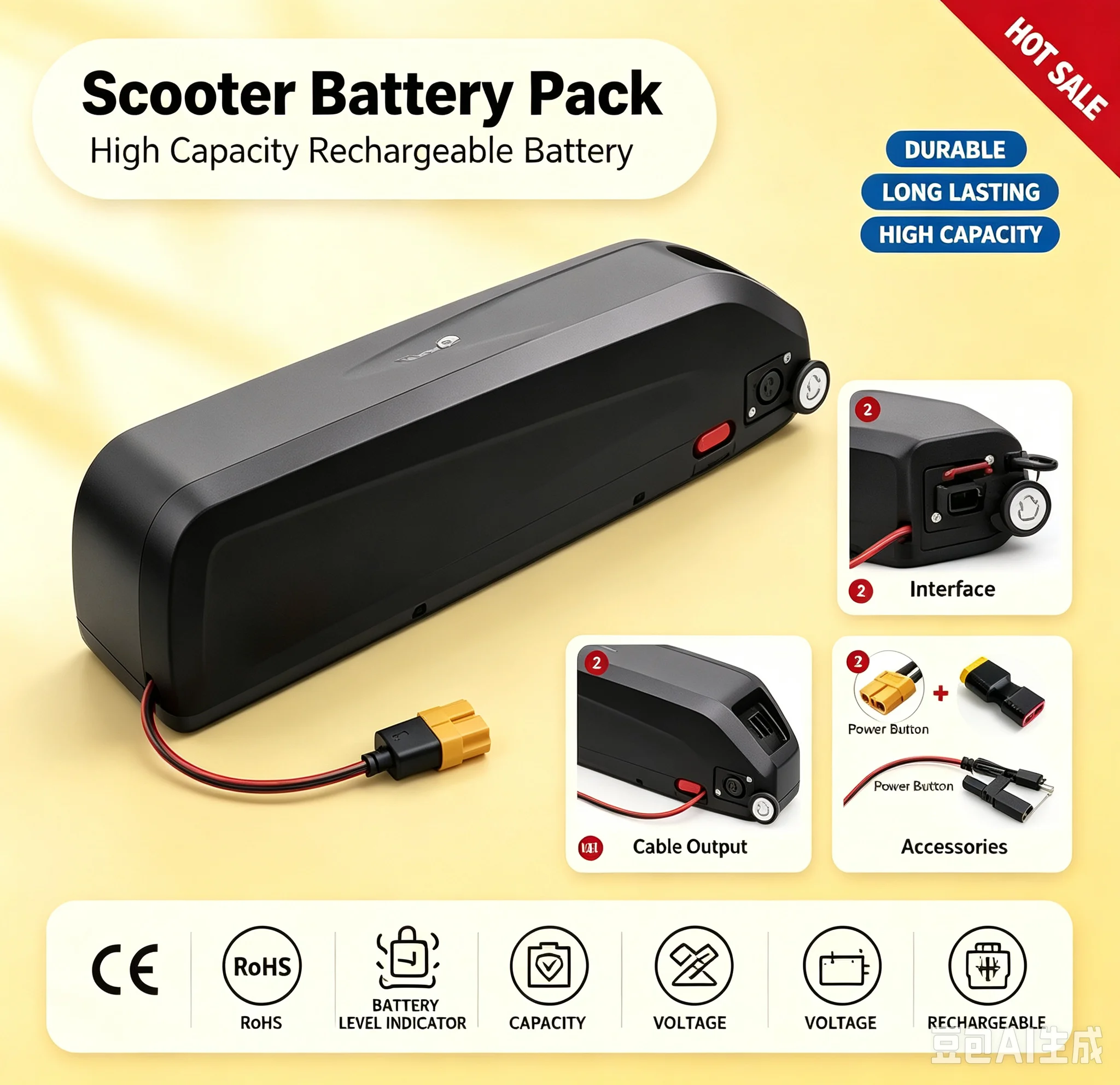 Batterie de remplacement lithium-ion haute capacité 48V 20000mAh pour vélo électrique DAWEIKALA, étanche avec adaptateur de prise XT60-T