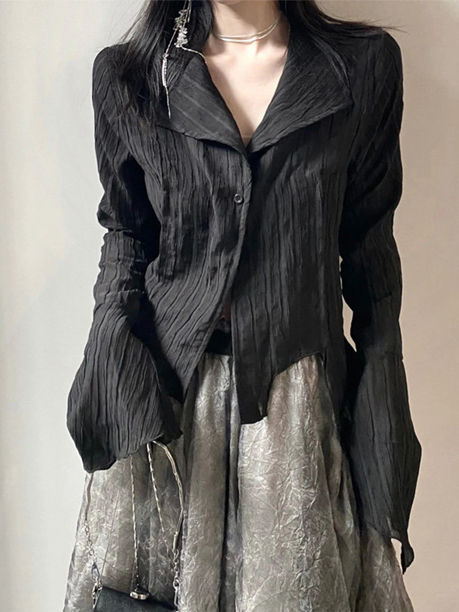 Women's Black Gothic Blouses and Shirts Korean Style Y2k Gyaru Blouse Long Sleeve Irregular Shirt for Women Spring Autumn 2026