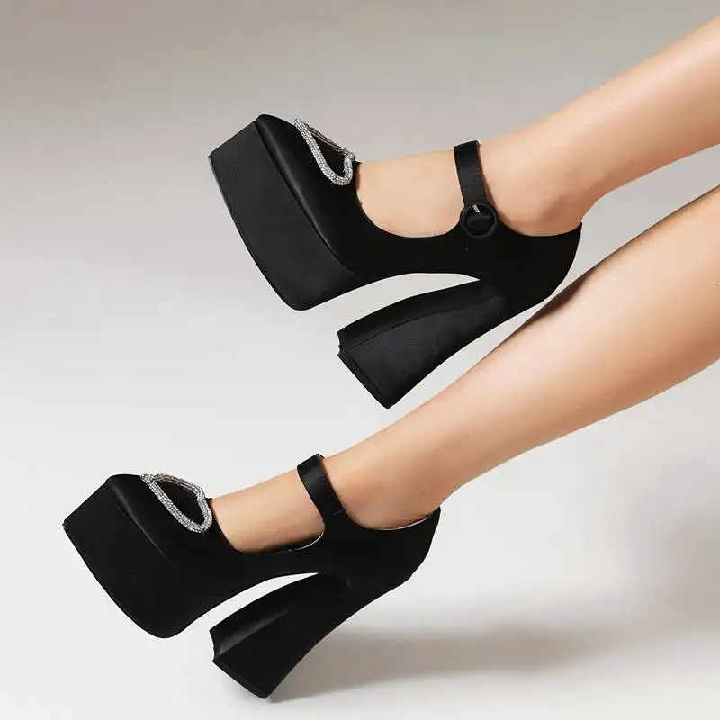 REAVE CAT Women Pumps Pointed Toe Heel 14cm Platform Hill 5cm Buckle Strap Big Size 42 43 Sexy Party Female Shoes