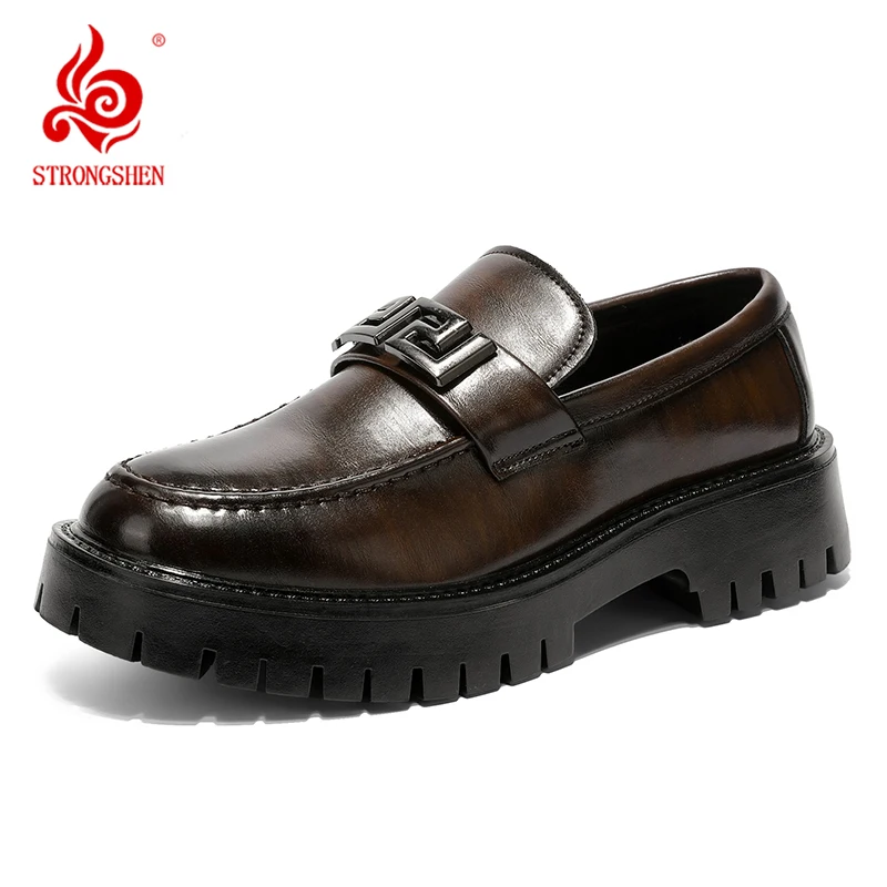 

Fashionable Men's Leather Shoes ClassicThick Sole Slip-On Loafers Brand Men Comfortable Anti Slip Round Head Formal Leather Shoe