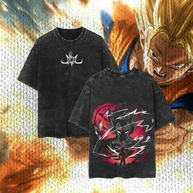 Dragon Ball Z Majin Vegeta Oversized Vintage Anime Washed T Shirt Spring Summer Men's Women Cotton Casual Tee Top Streetwear view 2