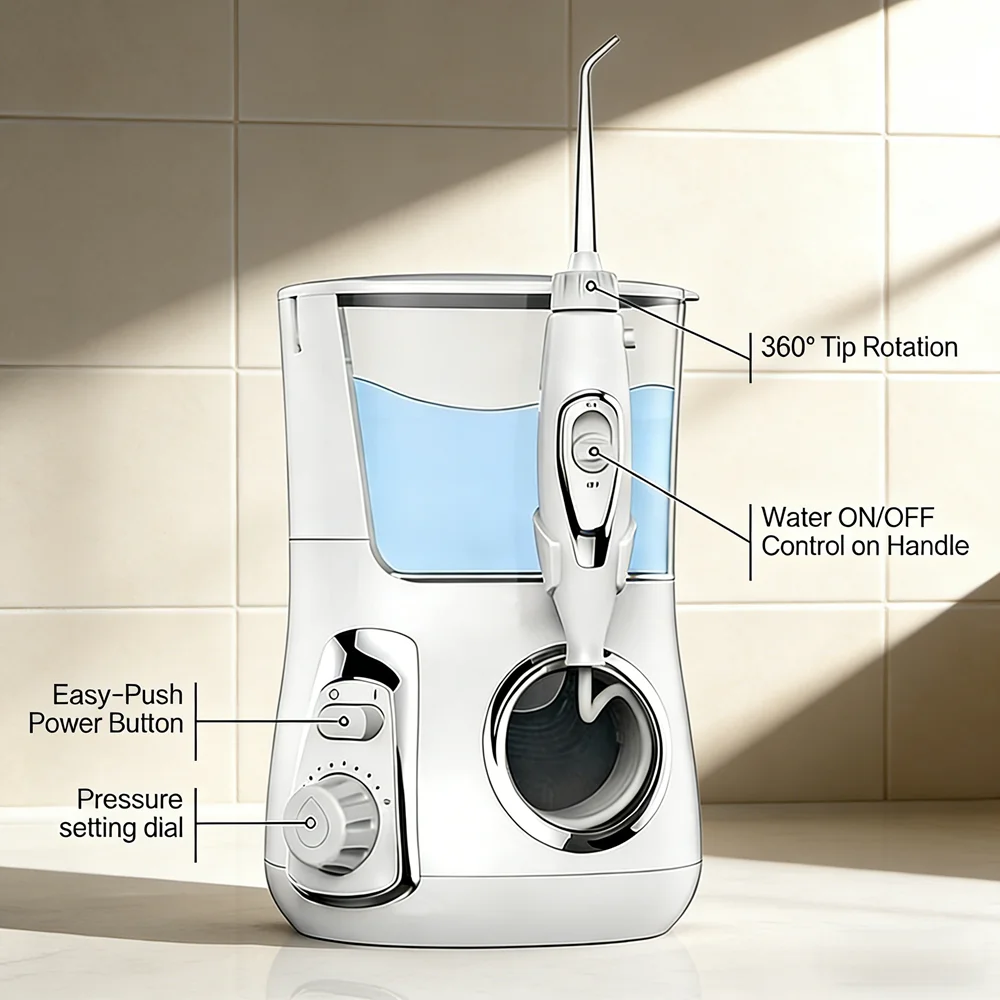 

800ML Home Dental Irrigator 10 Modes 5 Nozzles Electric Countertop Water Flosser for Teeth Cleaning & Fresh Breath