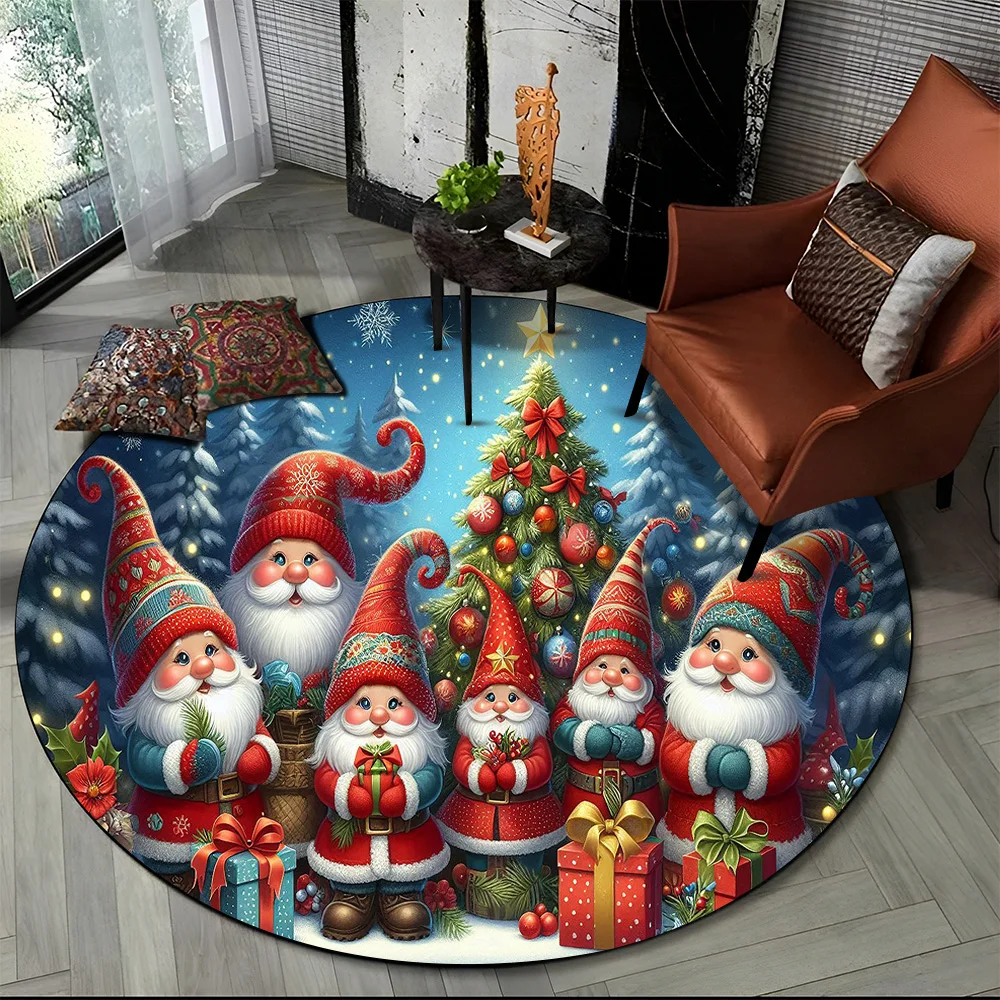 Merry Christmas Cartoon Santa Claus Snowman New Year Round Carpet Rug for Bedroom Living Room Sofa Decoration,Decor Floor Mat