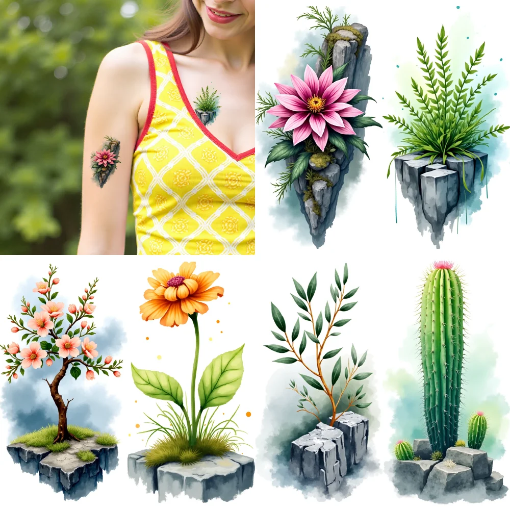 9 قطعة تصاميم طبيعة الوشم المؤقت المائية الوشم الفني أنماط الأزهار مقاوم للماء ملصقات الجسم طويلة الأمد