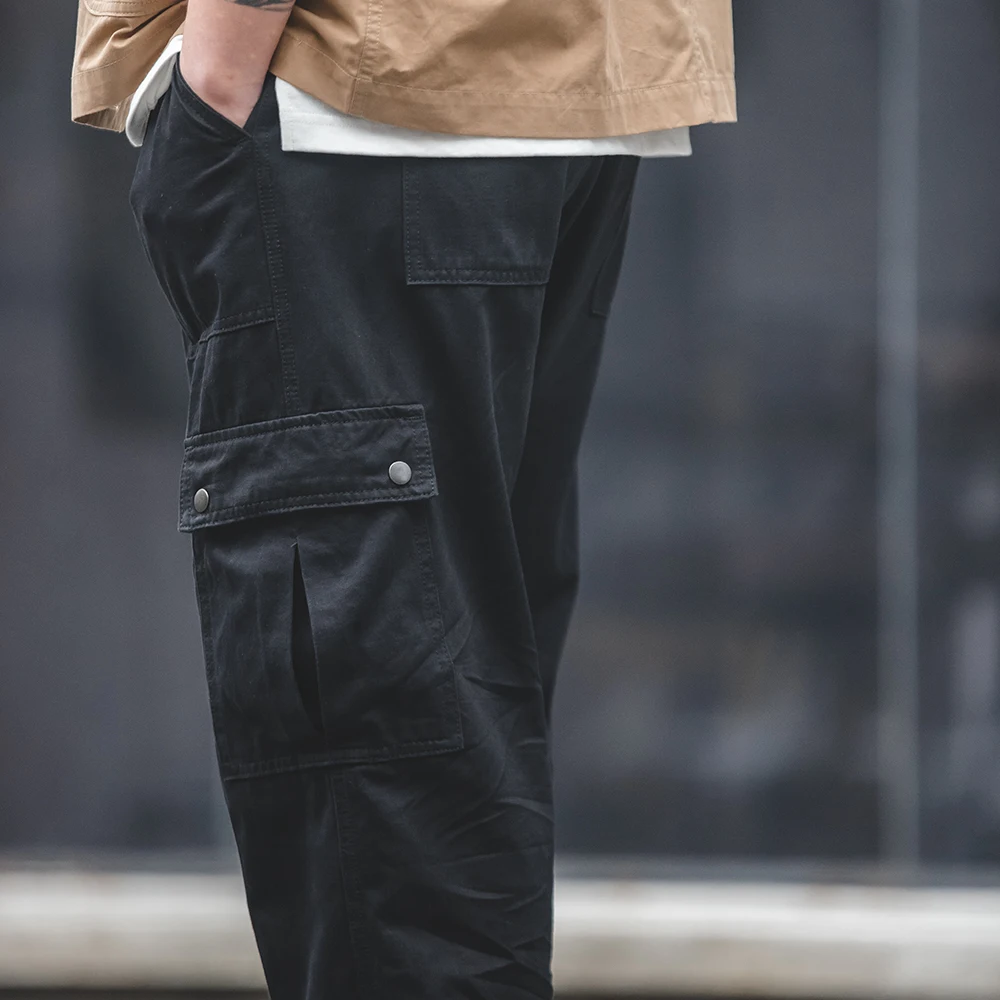 Maden Black Legging Casual Pants Autumn and Winter Nine-point Necked Overalls Multi-Pocket Men\'s Trousers Fashion Cargo Pants