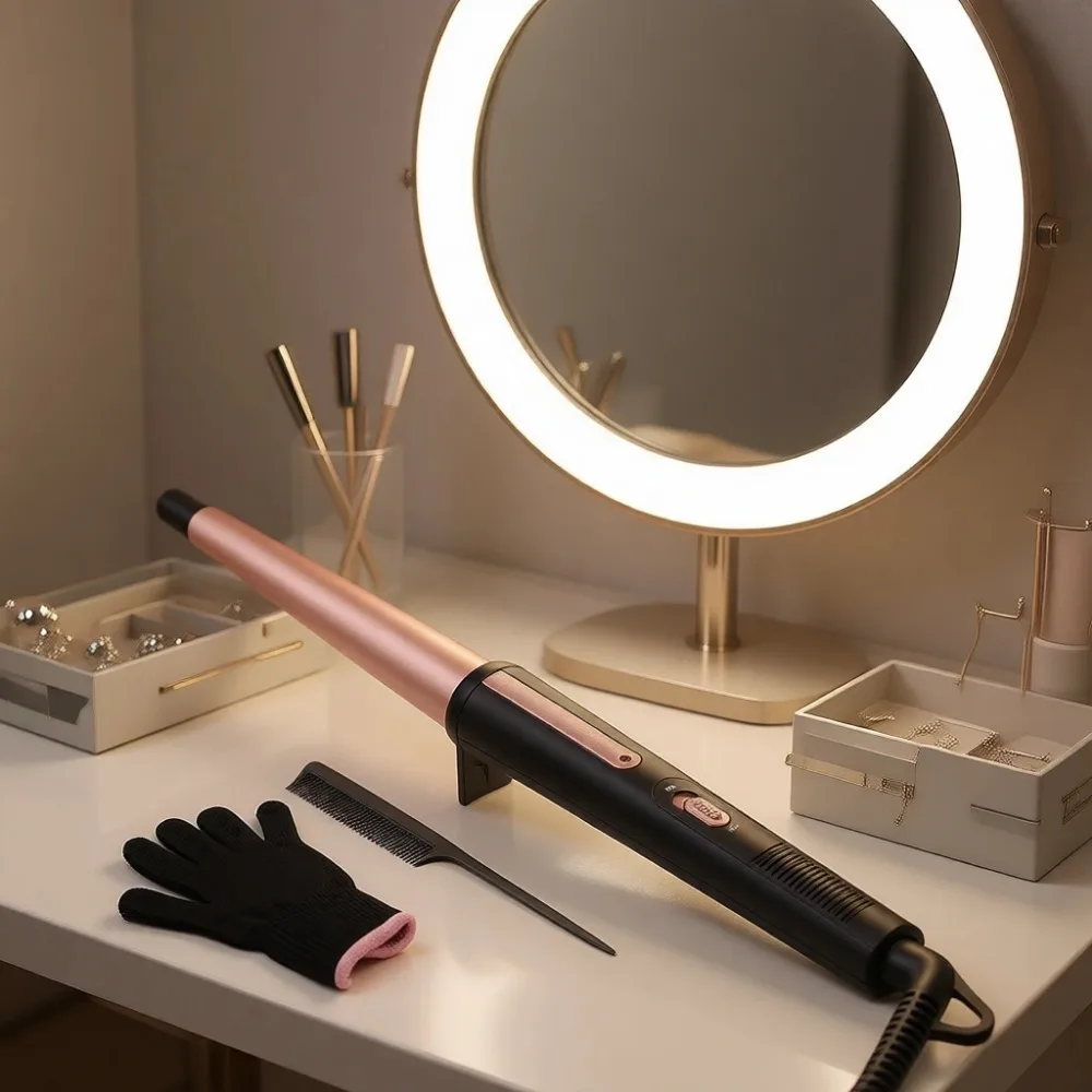 

Professional 0.5-1Inch Tapered Ceramic Curling Wand with Heat Glove Dual Voltage