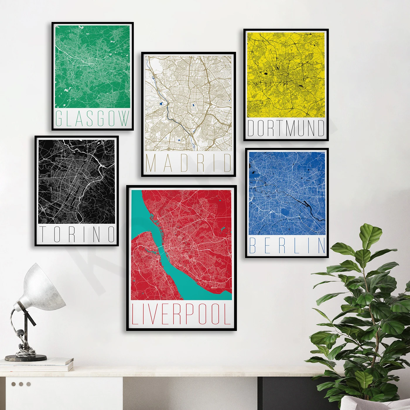 

Amsterdam Glasgow Madrid Barcelona Dortmund Munich Turin Berlin. Cities Travel Map Poster