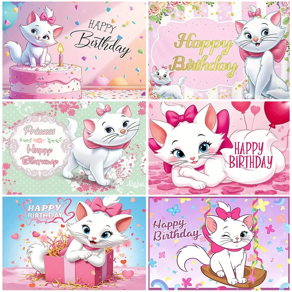 

Disney Cute Marie Cat Backdrop Princess Girl Birthday Party Decorations Pink Photo Background Baby Shower Supplies Kids Gift