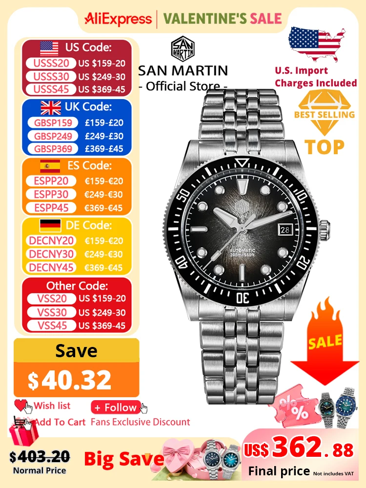 

San Martin 37,5 мм 40 мм эмалированный спиральный вихревой циферблат мужские роскошные дайверские часы Miyota 9015 автоматические механические водонепроницаемые 200 м SN0148