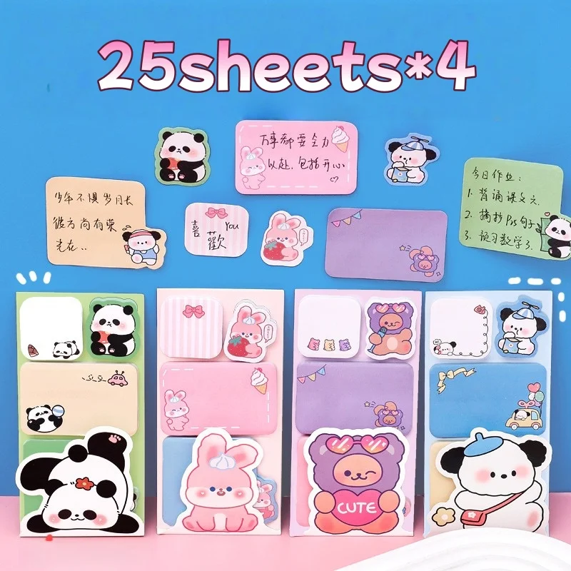 100/400sheets Sticky Notes Cute Student Sticky N Stickers Memo Pads Cartoon Animals Combination Unique Message Paper