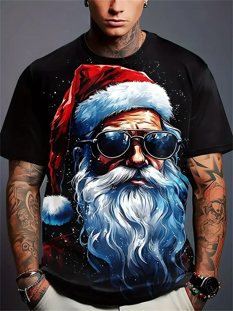 Stylish Santa Print Men's T-shirt Urban Street Men's Christmas T-shirt Holiday Party Men's Short Sleeve Everyday Casual Mens Top