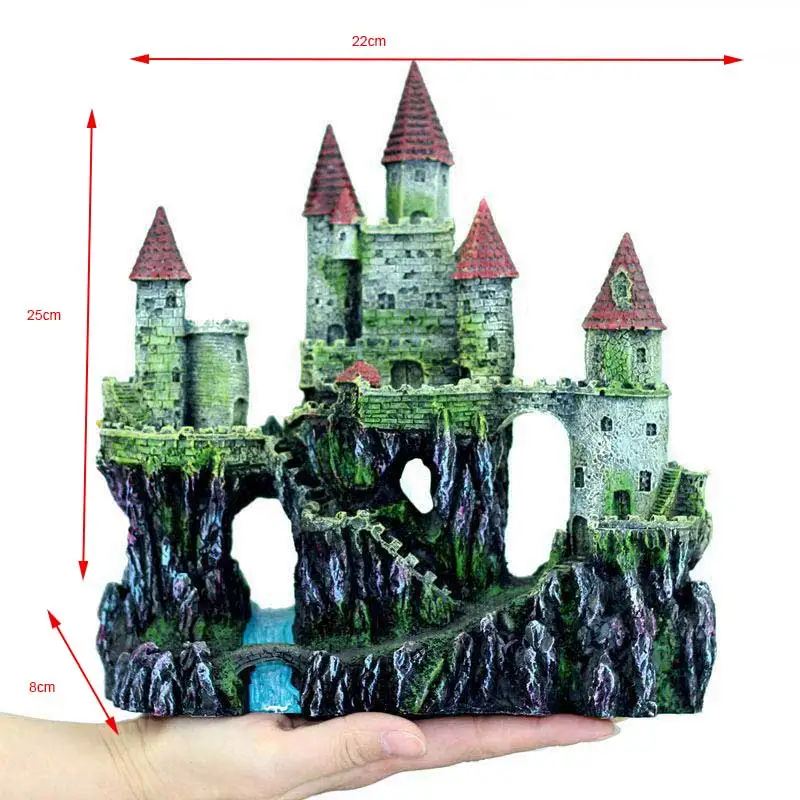 1pc 23.5x25cm Creative fish tank decoration castle house aquarium landscaping resin decor