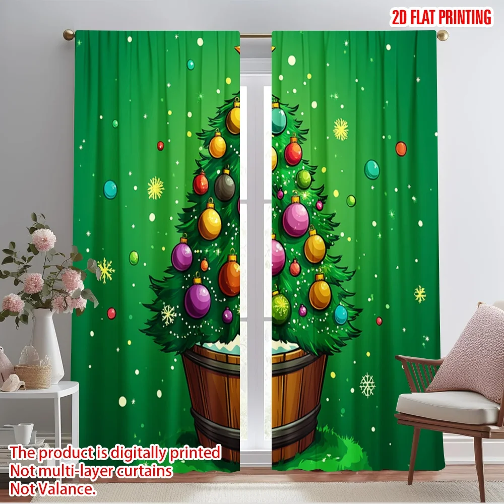 

2pcs,2D plane printing Curtains Christmas Tree Ornaments Winter (3) Versatile Fabric (without rod) Home Decor Ldeal for Kitchen