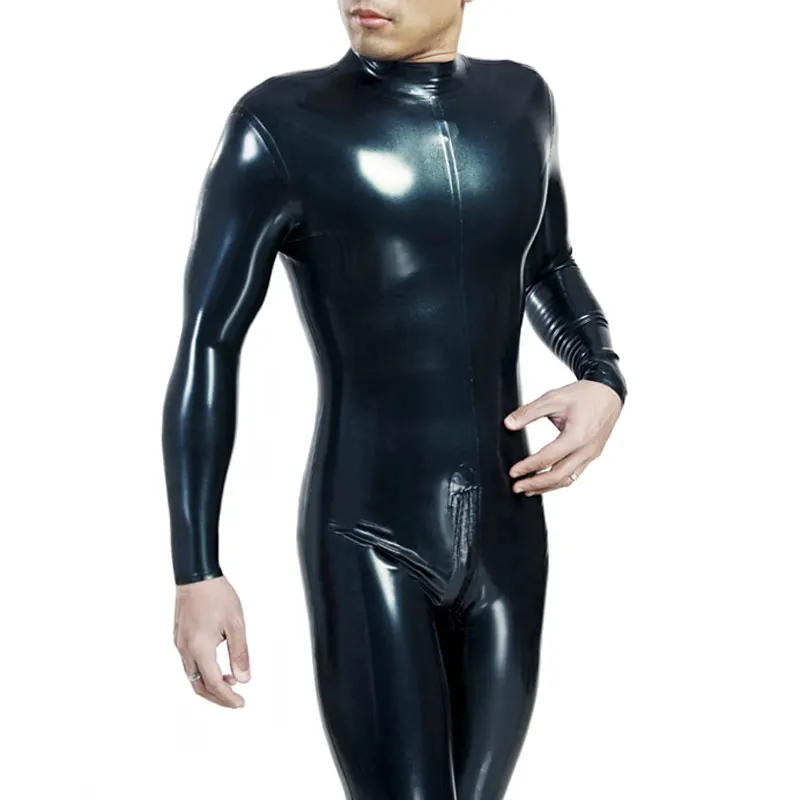 Black Handmade Mens Latex Catsuit Rubber Male Bodysuit Costumes Fetish Jumpsuit Plus Size S-LCM024