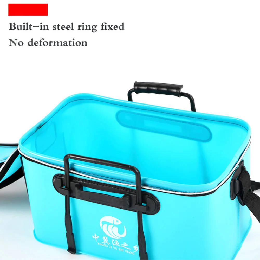 Tragbare EVA-Verstärkte Wasserdichte Reißverschluss-Angelbox Faltbare Tasche für Lebende Fische, Angelausrüstung mit Schultergurt – Detail 3