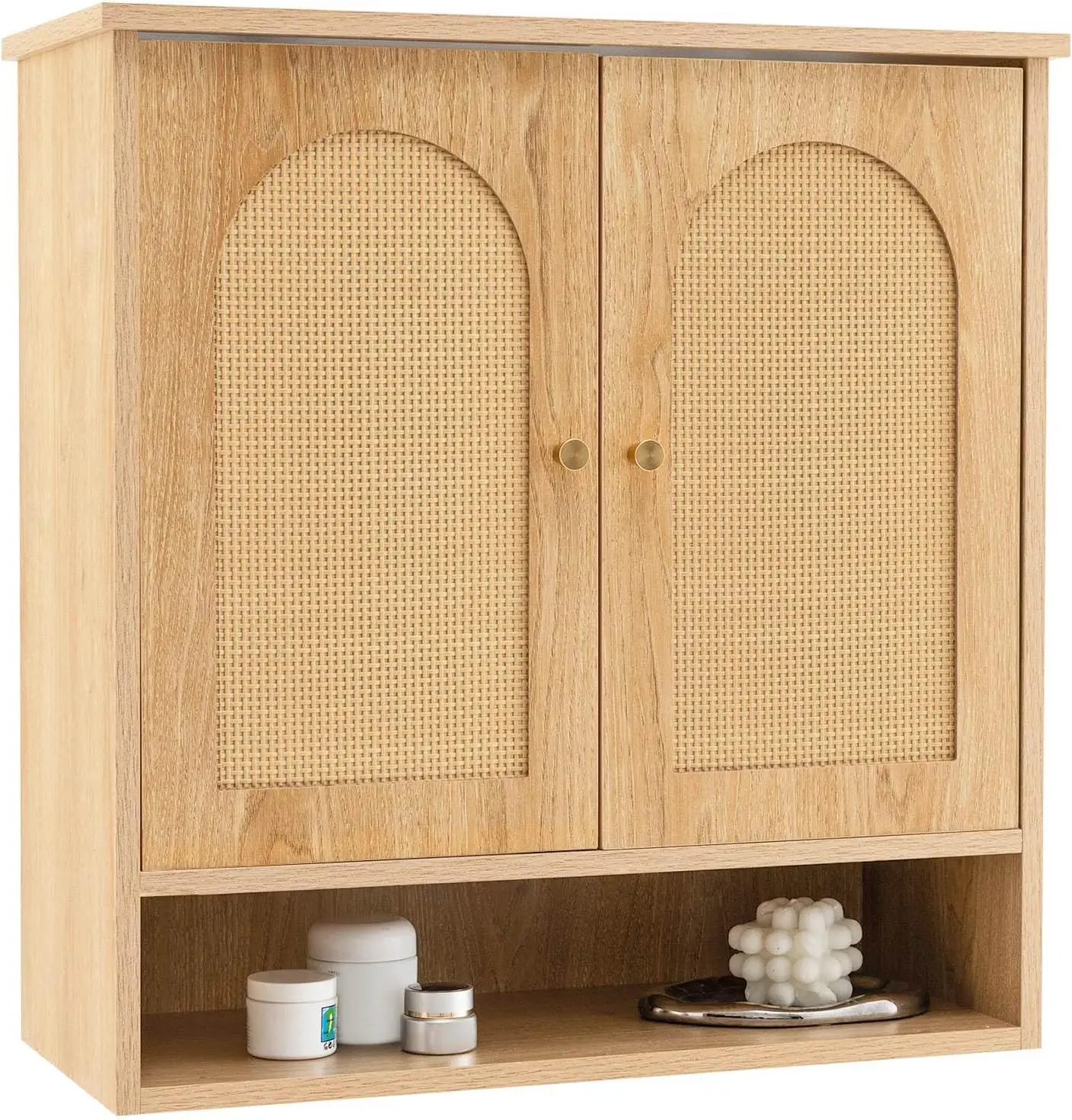 **/Medicine Cabinet W/ 2 Rattan Doors, 3-Tier Wall Mounted Bathroom Cabinet Over The Toilet