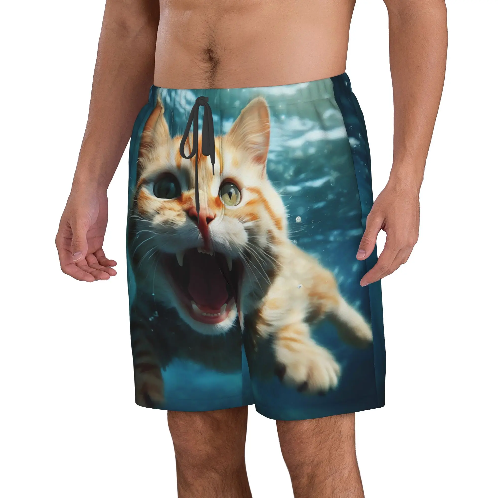 Orange Cat Swimming In The Water Trunks Beach Board Shorts Casual Quick Dry Swim Summer Men Pants
