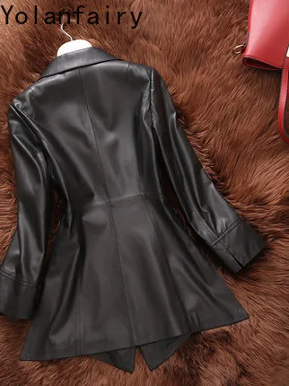YOLANFAIRY Real Sheepskin Leather Jackets for Woman Slim-fit Suit Coat Genuine Leather Jacket Women's Clothing Casaco Feminino