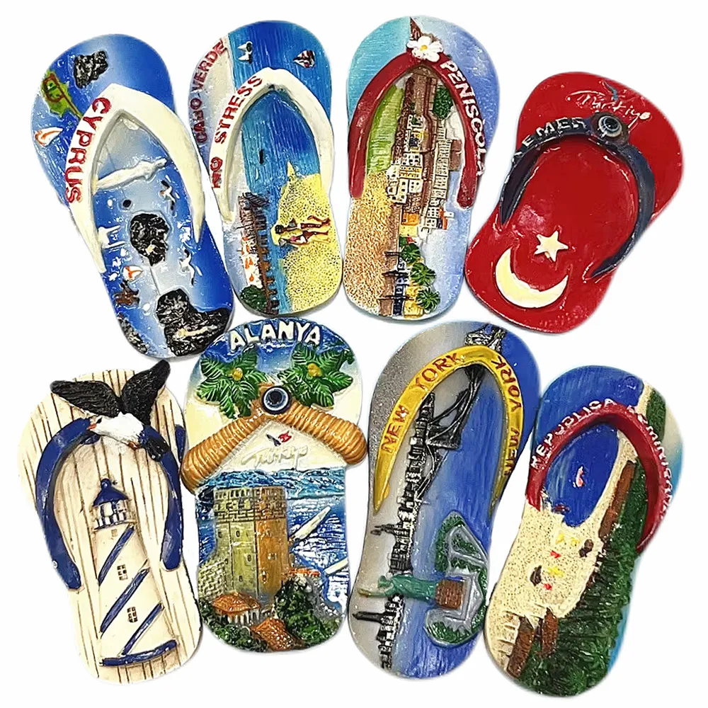 Turkey Greece Egypt 3D Flip Flop Fridge Magnet Set, Resin Landmark Travel Souvenir, Gift & Collectible